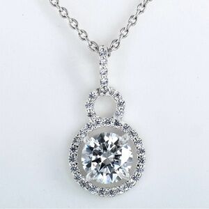 3 Carat VS Moissanite Round Brilliant Sterling Silver Pendant Necklace